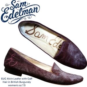 Sam Edelman Women's Alvin Loafer Leather Calf Hair British Burgundy 7.5 Shoes